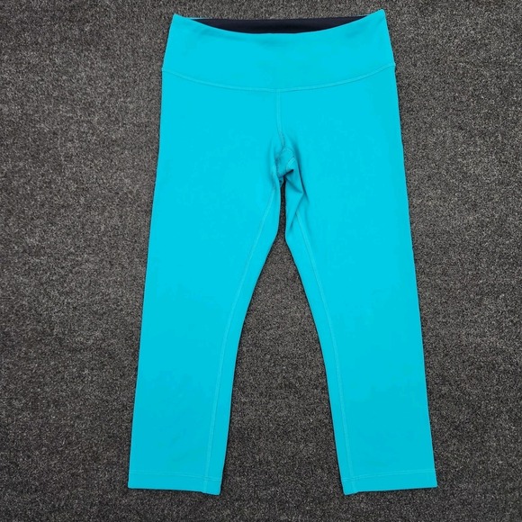 lululemon athletica Pants - Lululemon Leggings Womens 6 Blue Reversible Cropped Yoga Athletic Running Lounge